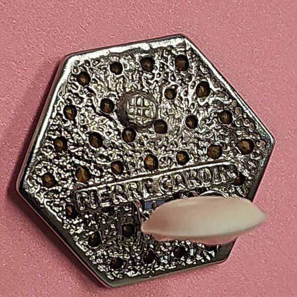 PIERRE CARDIN Rhinestones Choker Gold-Tone Necklace Hexagon Pendant & Earrings - Picture 6 of 10